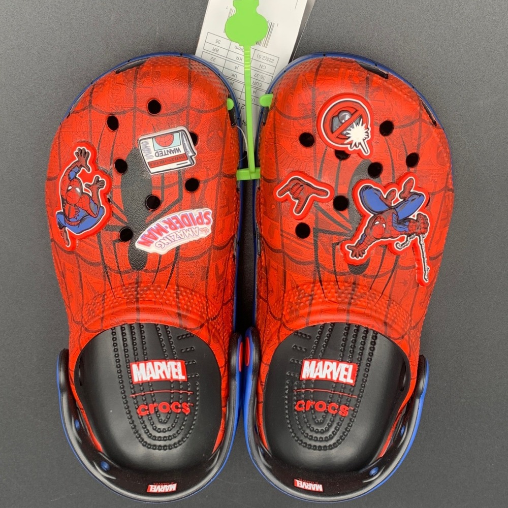 Marvel Crocs Classic Spiderman Web 4 Clog Red Blue Kids J4 211409-90H New